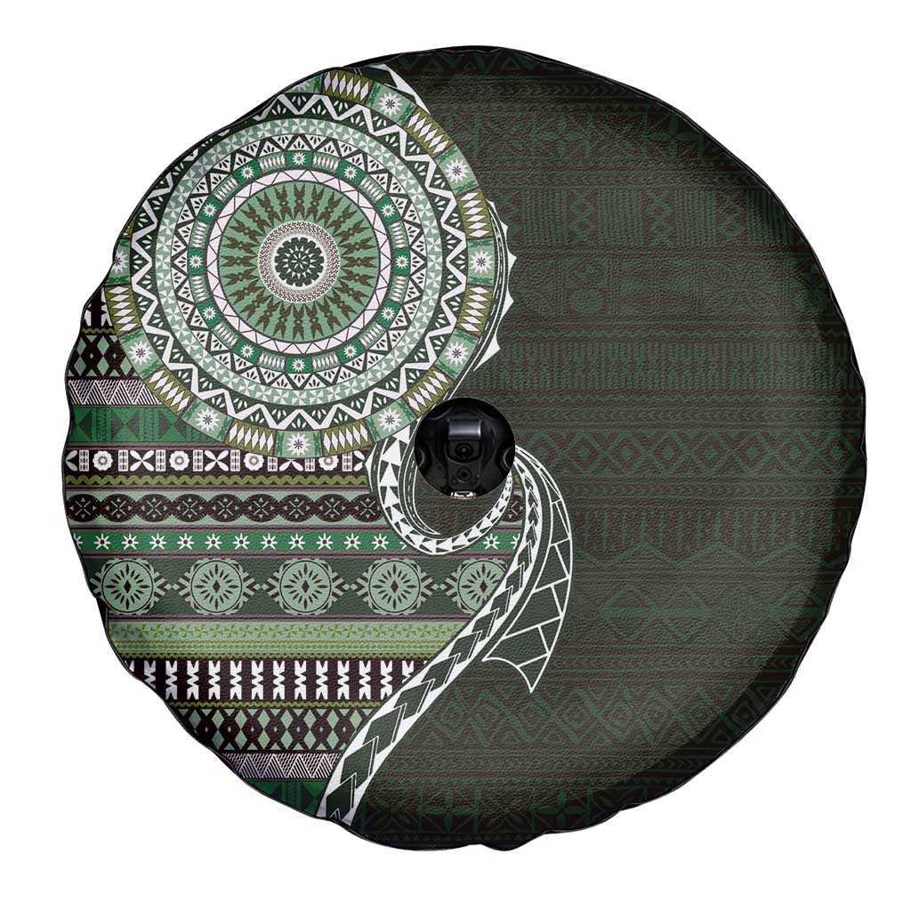 Fijian Masi Tribal Tattoos Art Pattern Spare Tire Cover Green Color Half Style LT03 - Polynesian Pride