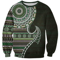 Fijian Masi Tribal Tattoos Art Pattern Sweatshirt Green Color Half Style LT03 Unisex Green - Polynesian Pride