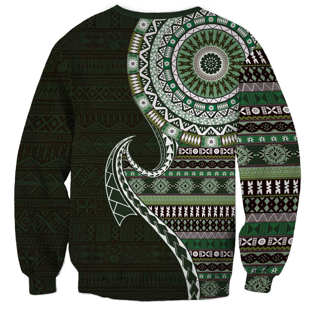 Fijian Masi Tribal Tattoos Art Pattern Sweatshirt Green Color Half Style LT03 - Polynesian Pride