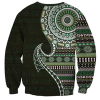Fijian Masi Tribal Tattoos Art Pattern Sweatshirt Green Color Half Style LT03 - Polynesian Pride