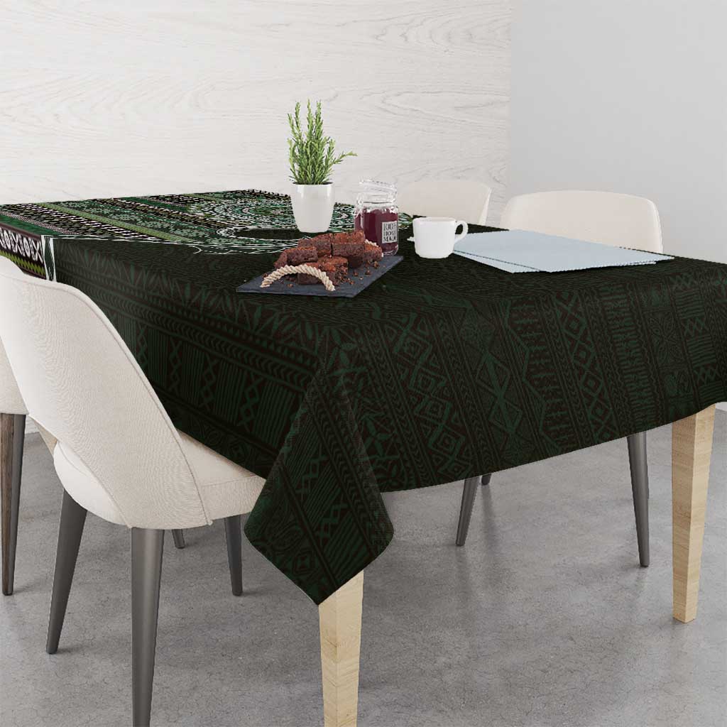 Fijian Masi Tribal Tattoos Art Pattern Tablecloth Green Color Half Style - Polynesian Pride