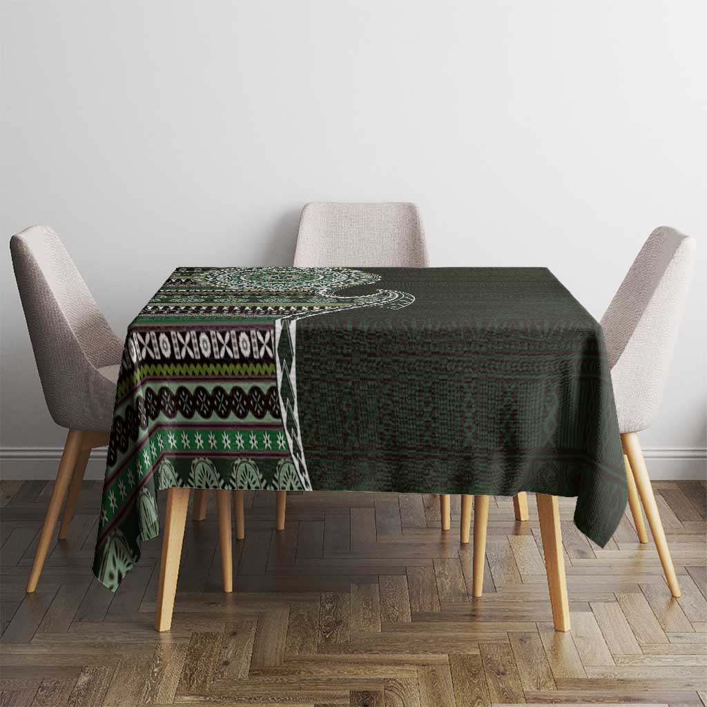 Fijian Masi Tribal Tattoos Art Pattern Tablecloth Green Color Half Style - Polynesian Pride