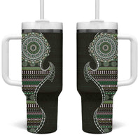 Fijian Masi Tribal Tattoos Art Pattern Tumbler With Handle Green Color Half Style - Polynesian Pride