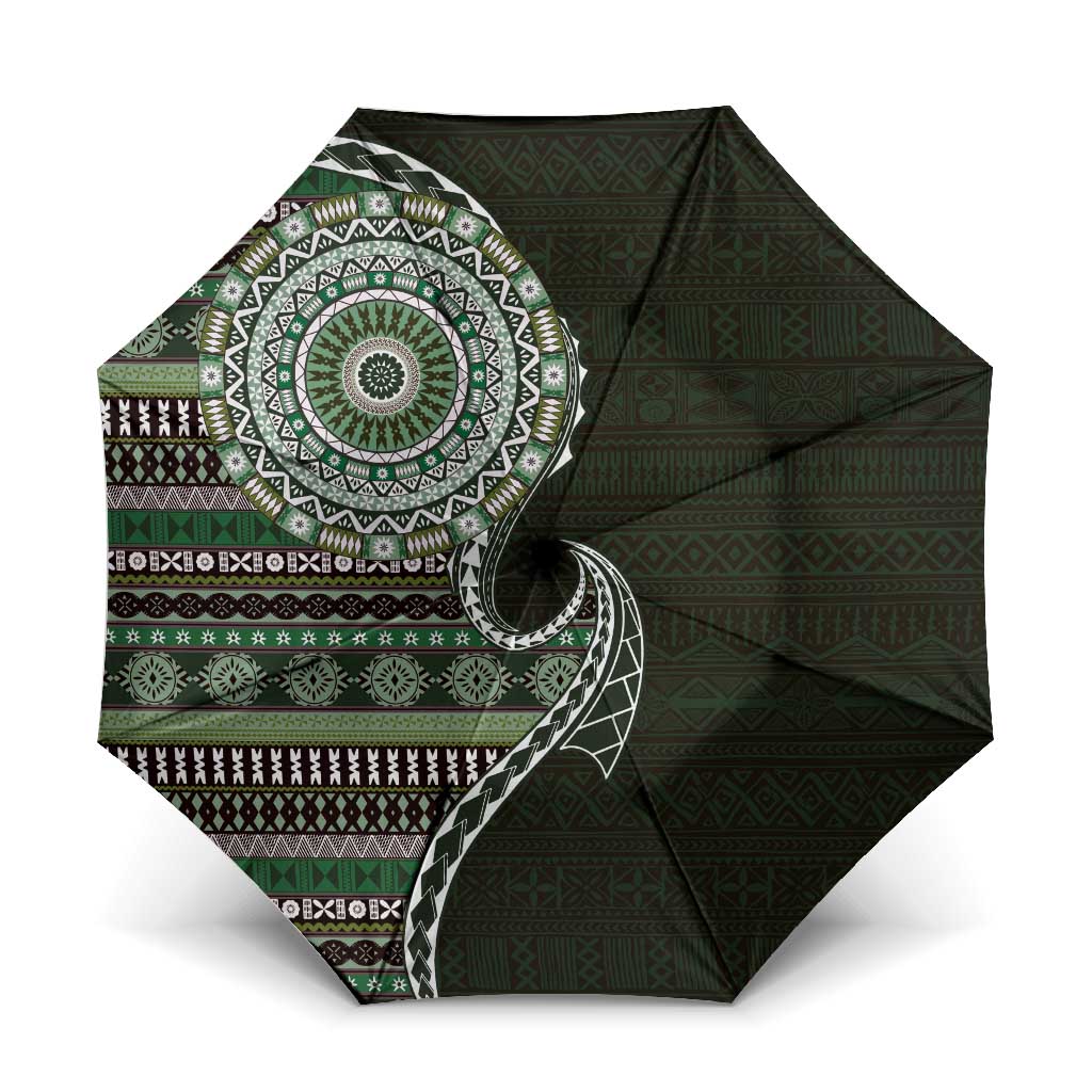 Fijian Masi Tribal Tattoos Art Pattern Umbrella Green Color Half Style - Polynesian Pride