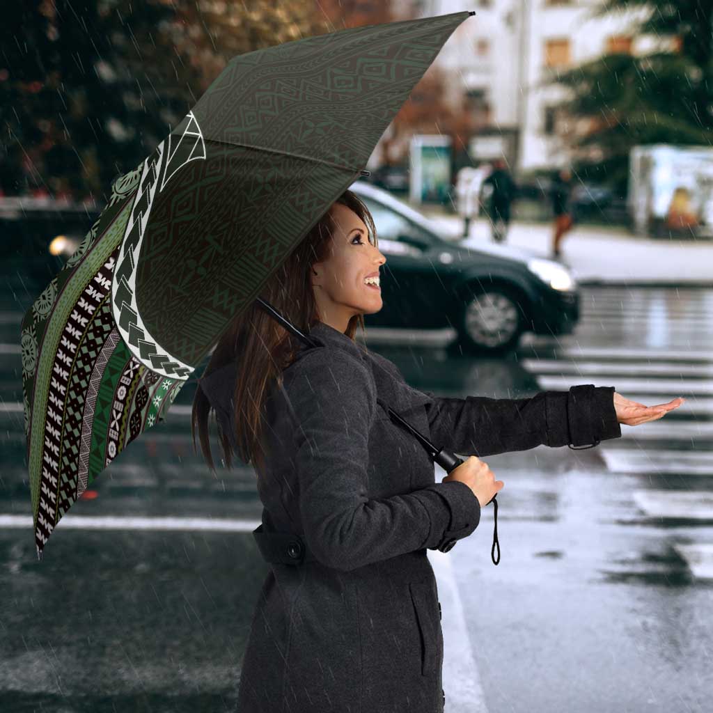 Fijian Masi Tribal Tattoos Art Pattern Umbrella Green Color Half Style - Polynesian Pride