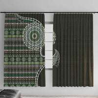 Fijian Masi Tribal Tattoos Art Pattern Window Curtain Green Color Half Style - Polynesian Pride