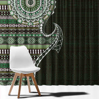 Fijian Masi Tribal Tattoos Art Pattern Window Curtain Green Color Half Style - Polynesian Pride