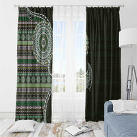 Fijian Masi Tribal Tattoos Art Pattern Window Curtain Green Color Half Style - Polynesian Pride