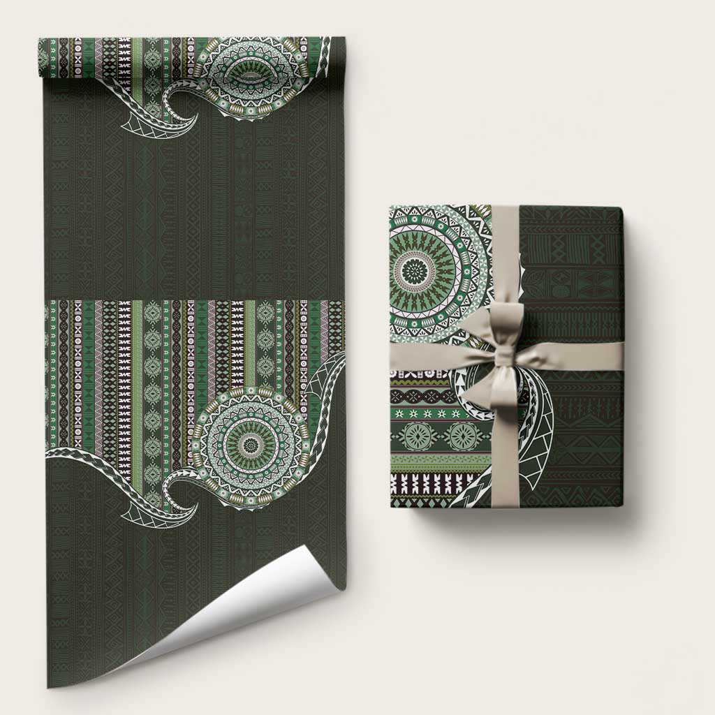 Fijian Masi Tribal Tattoos Art Pattern Wrapping Paper Green Color Half Style - Polynesian Pride