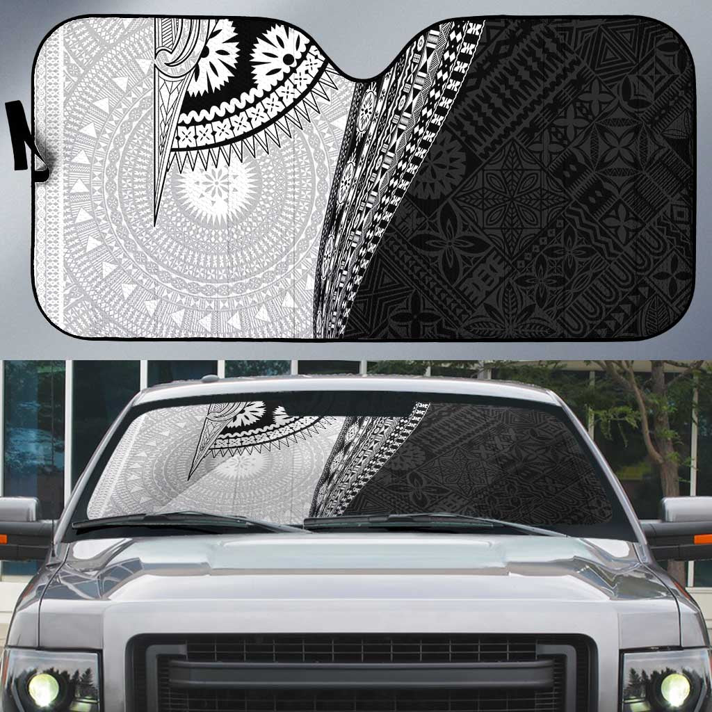 Fijian Masi Tattoos Auto Sun Shade with Tapa Tribal Pattern - Polynesian Pride