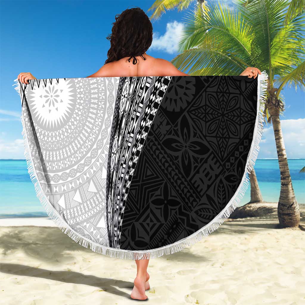 Fijian Masi Tattoos Beach Blanket with Tapa Tribal Pattern - Polynesian Pride