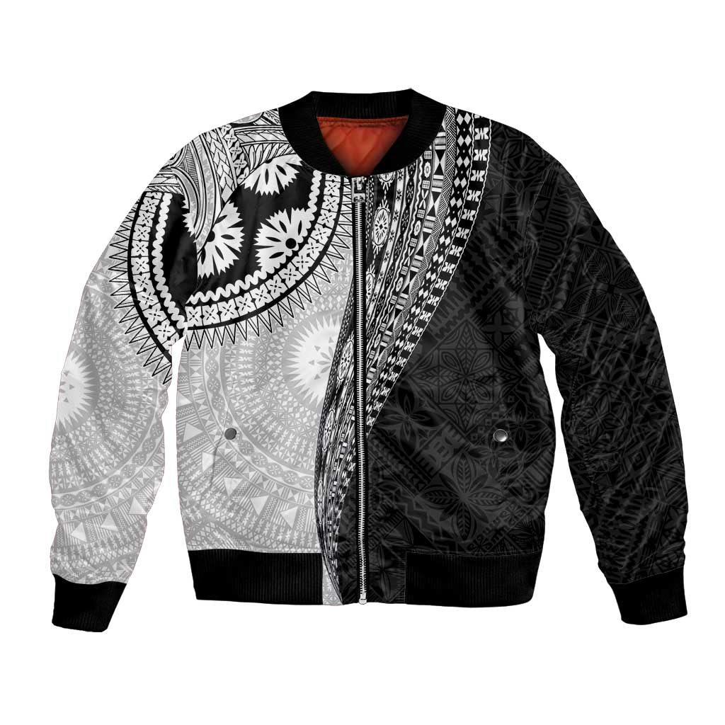Fijian Masi Tattoos Bomber Jacket with Tapa Tribal Pattern LT03 Unisex White - Polynesian Pride