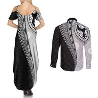 Fijian Masi Tattoos Couples Matching Summer Maxi Dress and Long Sleeve Button Shirt with Tapa Tribal Pattern LT03 - Polynesian Pride