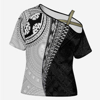 Fijian Masi Tattoos Cross Shoulder Shirt with Tapa Tribal Pattern LT03 Female White - Polynesian Pride