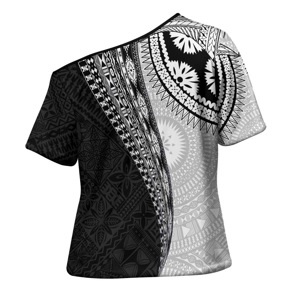 Fijian Masi Tattoos Cross Shoulder Shirt with Tapa Tribal Pattern LT03 - Polynesian Pride
