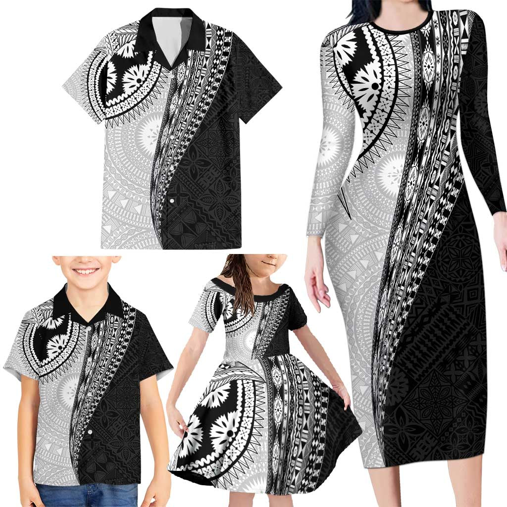 Fijian Masi Tattoos Family Matching Long Sleeve Bodycon Dress and Hawaiian Shirt with Tapa Tribal Pattern - Polynesian Pride