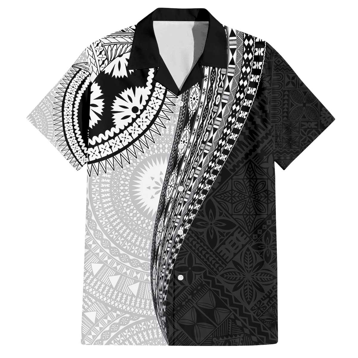 Fijian Masi Tattoos Family Matching Off The Shoulder Long Sleeve Dress and Hawaiian Shirt with Tapa Tribal Pattern - Polynesian Pride