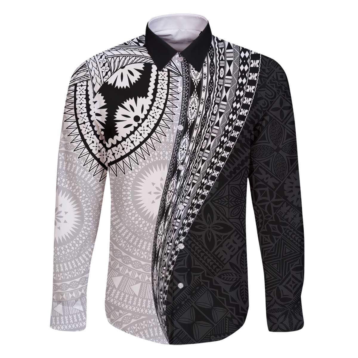 Fijian Masi Tattoos Family Matching Off The Shoulder Long Sleeve Dress and Hawaiian Shirt with Tapa Tribal Pattern - Polynesian Pride