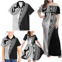 Fijian Masi Tattoos Family Matching Off Shoulder Maxi Dress and Hawaiian Shirt with Tapa Tribal Pattern - Polynesian Pride