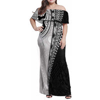 Fijian Masi Tattoos Family Matching Off Shoulder Maxi Dress and Hawaiian Shirt with Tapa Tribal Pattern - Polynesian Pride