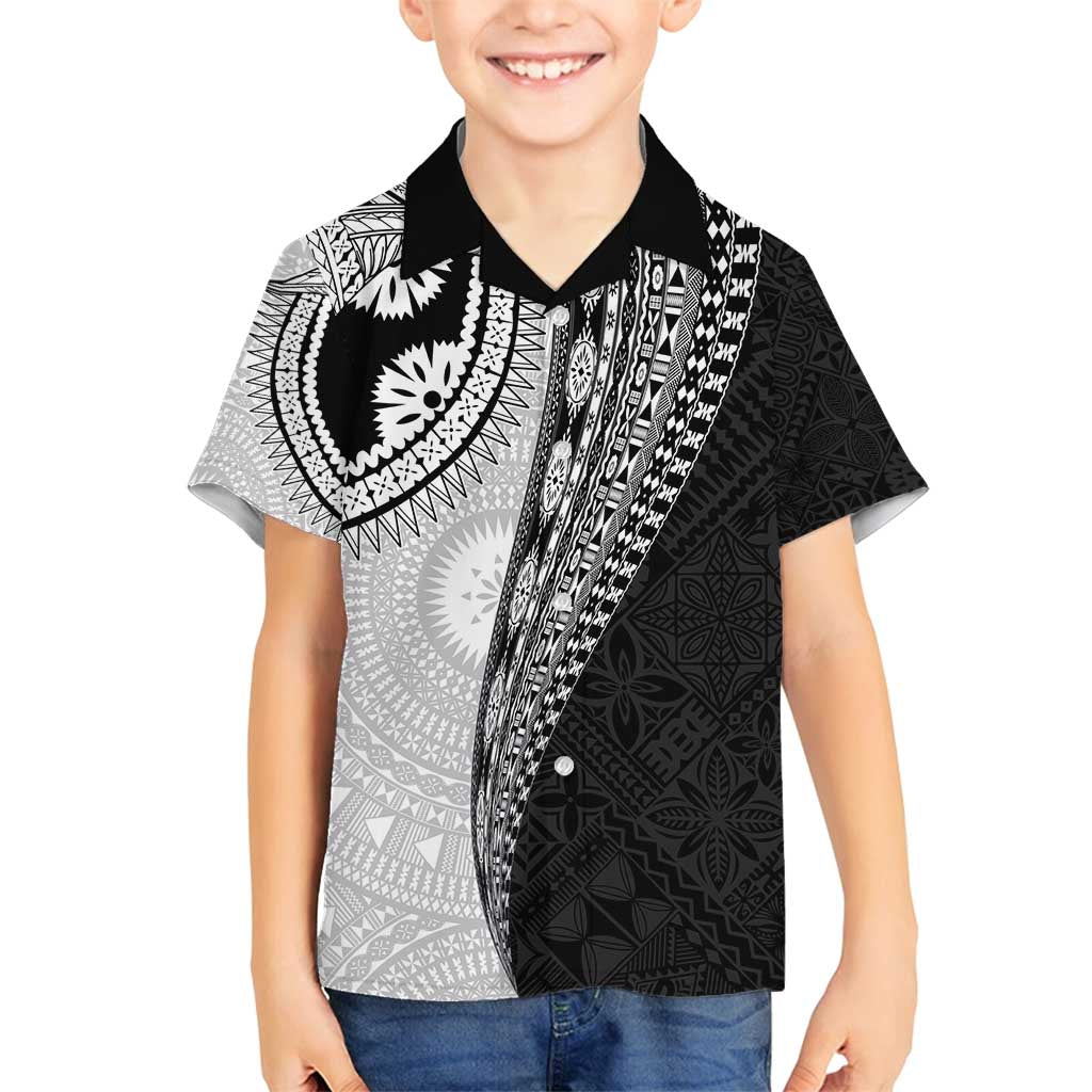 Fijian Masi Tattoos Family Matching Puletasi and Hawaiian Shirt with Tapa Tribal Pattern LT03 Son's Shirt White - Polynesian Pride