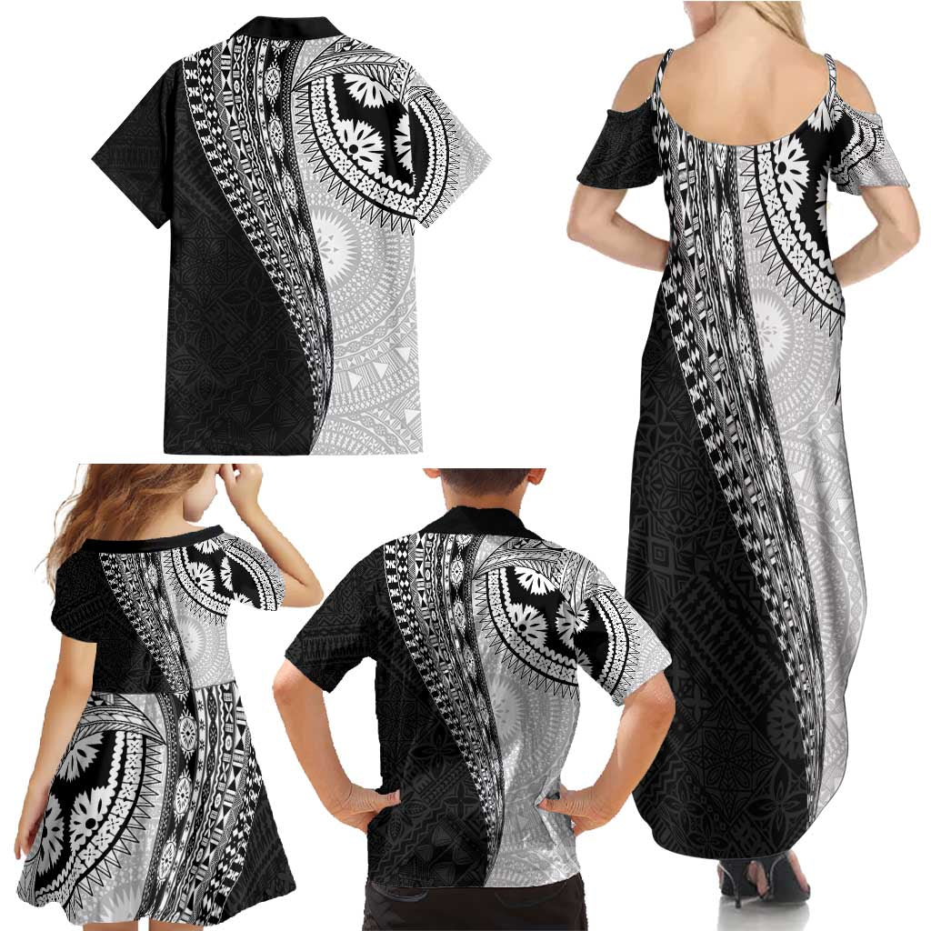 Fijian Masi Tattoos Family Matching Summer Maxi Dress and Hawaiian Shirt with Tapa Tribal Pattern - Polynesian Pride