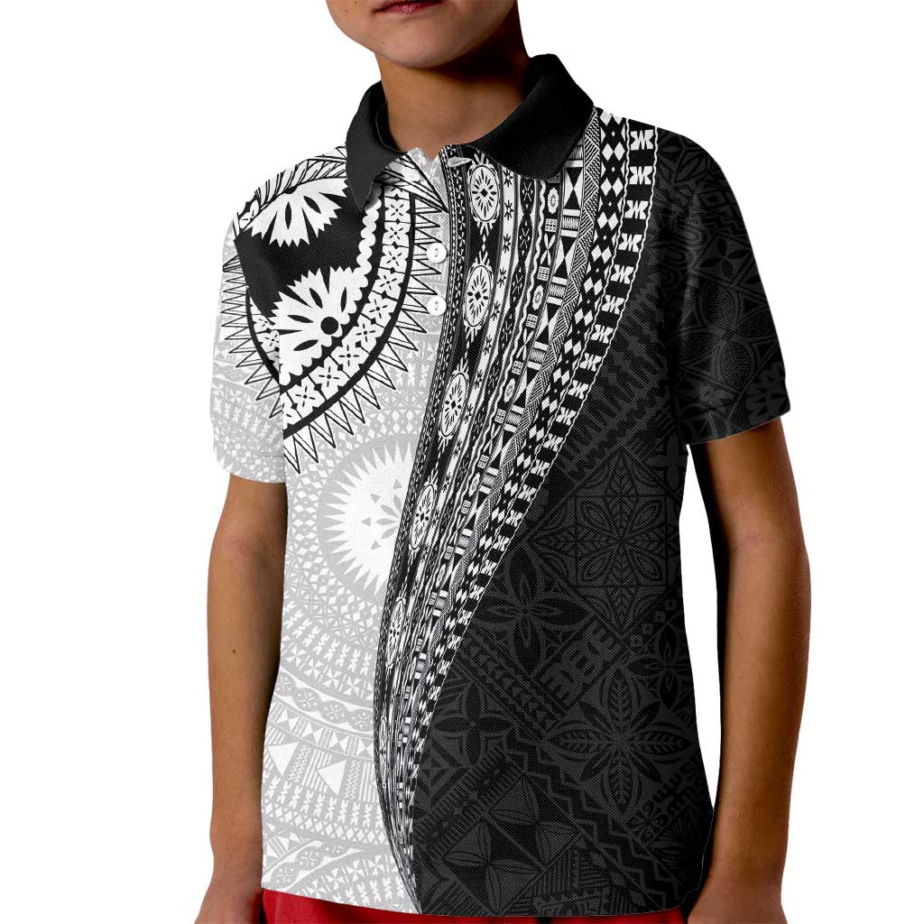 Fijian Masi Tattoos Kid Polo Shirt with Tapa Tribal Pattern LT03 Kid White - Polynesian Pride