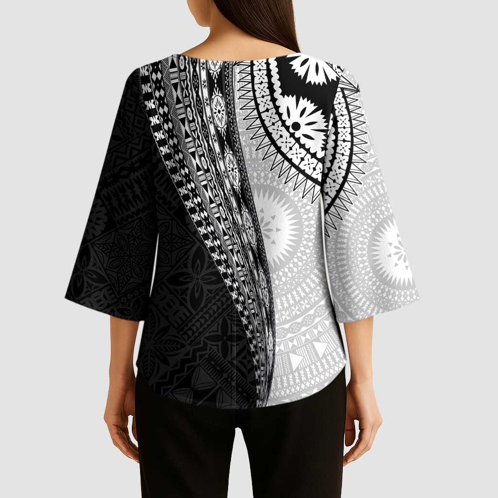 Fijian Masi Tattoos Kimono Sleeve Blouse with Tapa Tribal Pattern - Polynesian Pride