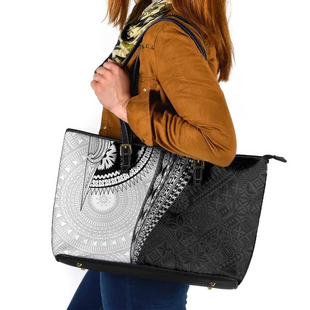 Fijian Masi Tattoos Leather Tote Bag with Tapa Tribal Pattern LT03 White - Polynesian Pride