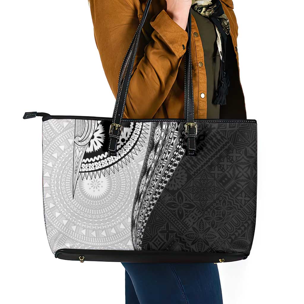 Fijian Masi Tattoos Leather Tote Bag with Tapa Tribal Pattern LT03 - Polynesian Pride