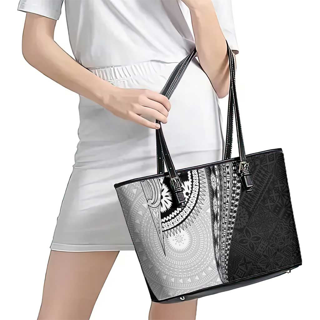 Fijian Masi Tattoos Leather Tote Bag with Tapa Tribal Pattern LT03 - Polynesian Pride