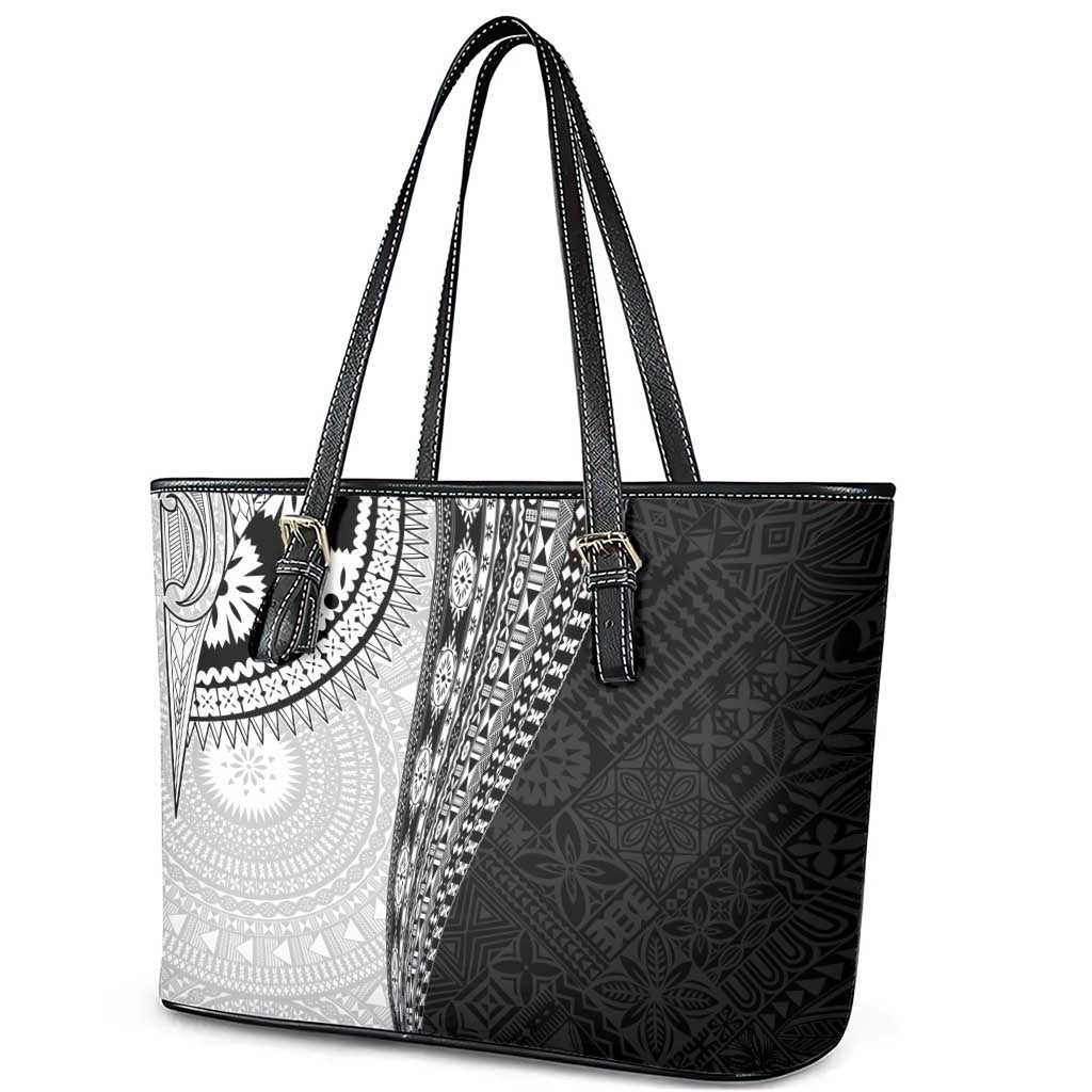 Fijian Masi Tattoos Leather Tote Bag with Tapa Tribal Pattern LT03 - Polynesian Pride