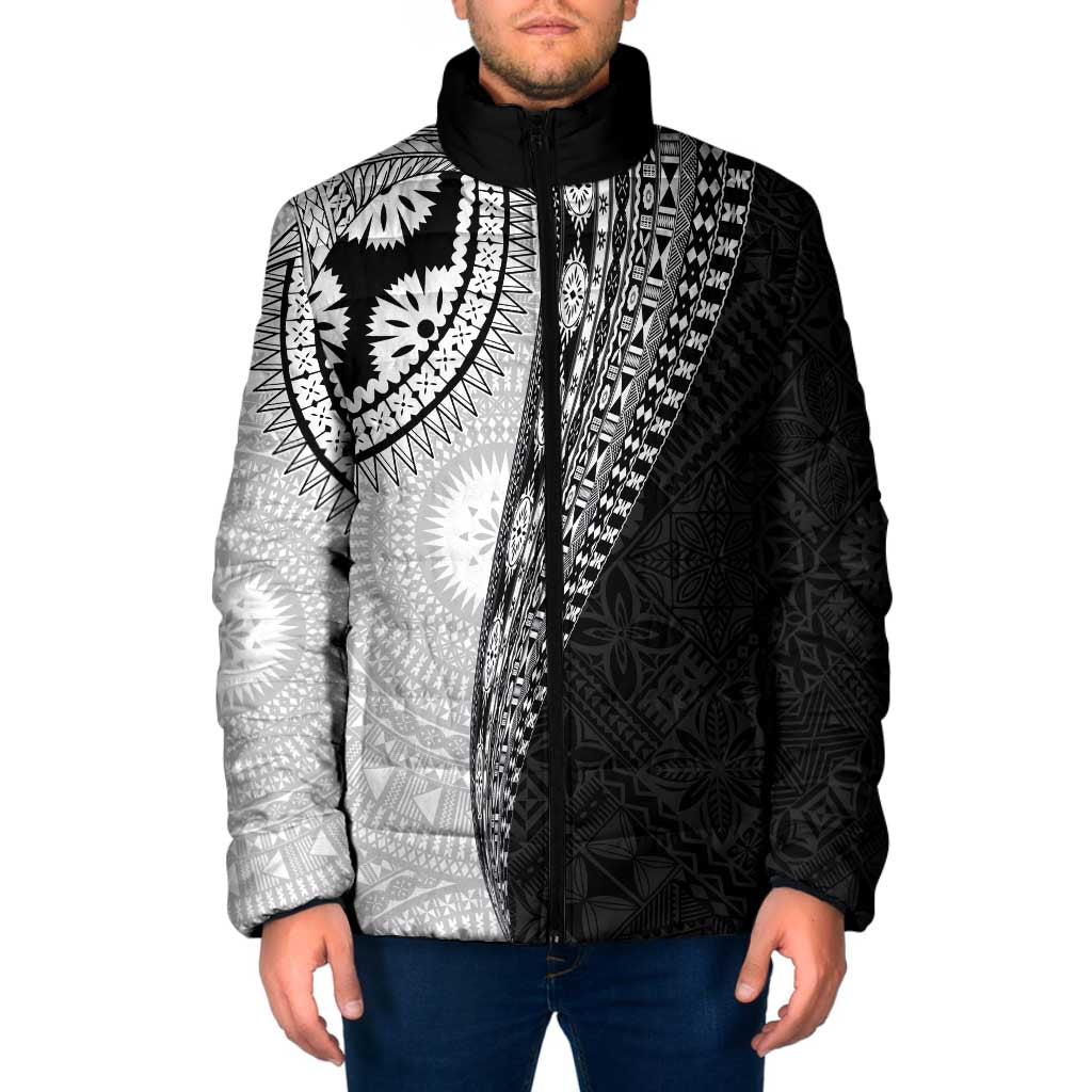 Fijian Masi Tattoos Padded Jacket with Tapa Tribal Pattern LT03 White - Polynesian Pride