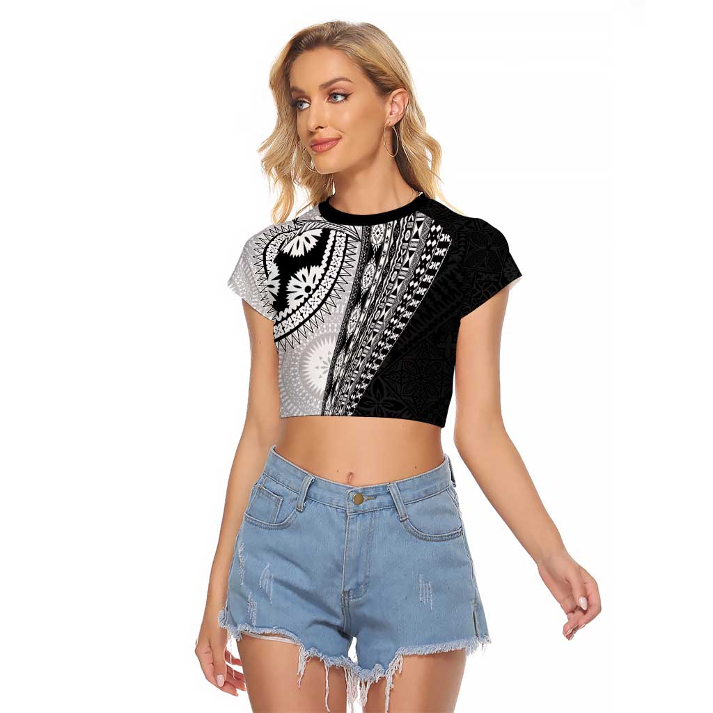 Fijian Masi Tattoos Raglan Cropped T Shirt with Tapa Tribal Pattern - Polynesian Pride