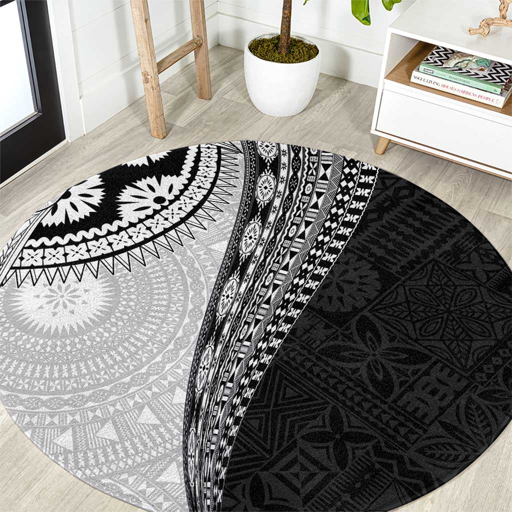 Fijian Masi Tattoos Round Carpet with Tapa Tribal Pattern - Polynesian Pride