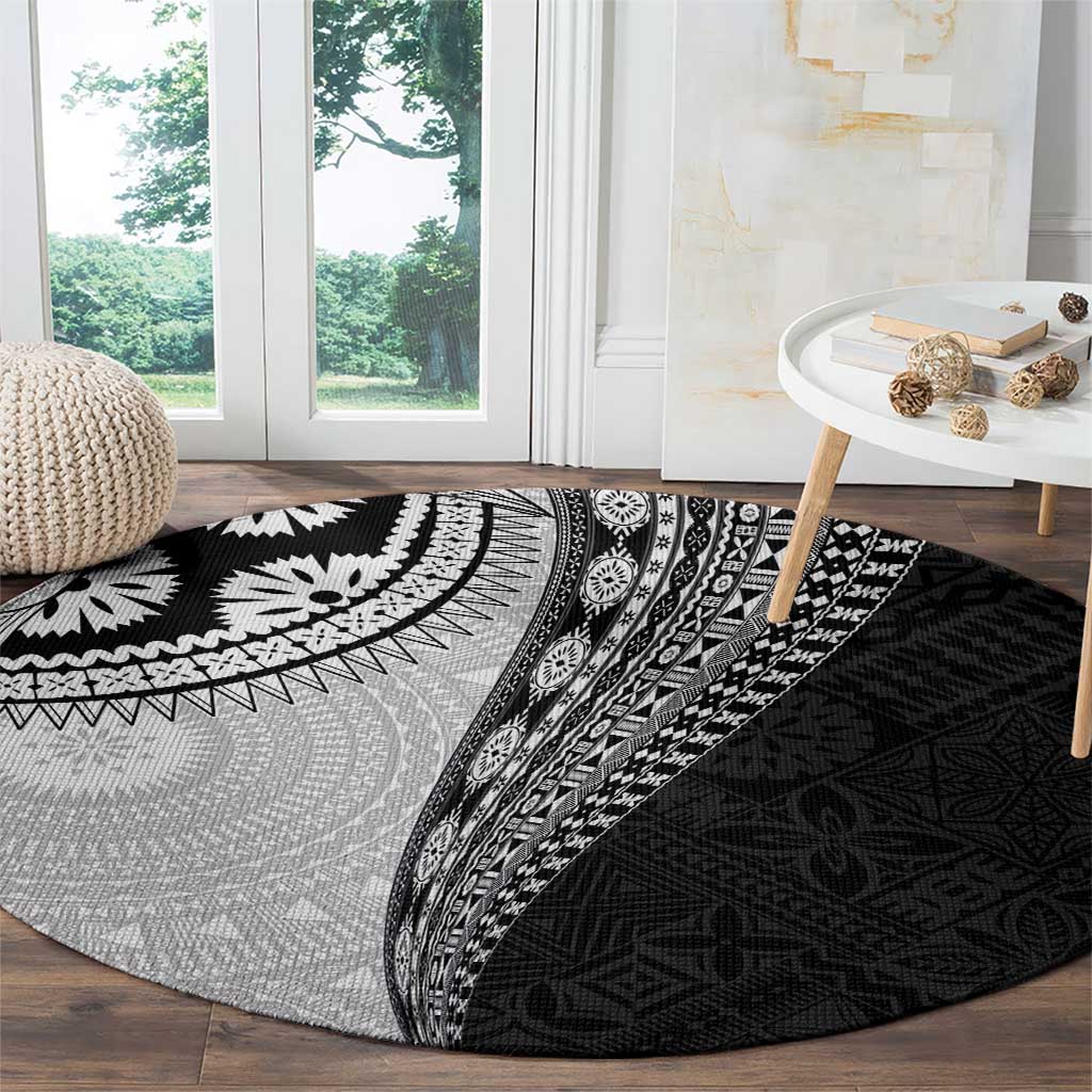 Fijian Masi Tattoos Round Carpet with Tapa Tribal Pattern - Polynesian Pride