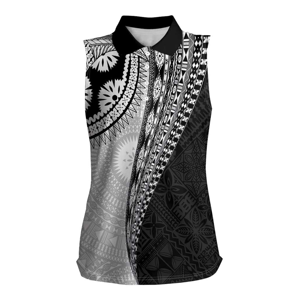 Fijian Masi Tattoos Women Sleeveless Polo Shirt with Tapa Tribal Pattern LT03 Female White - Polynesian Pride
