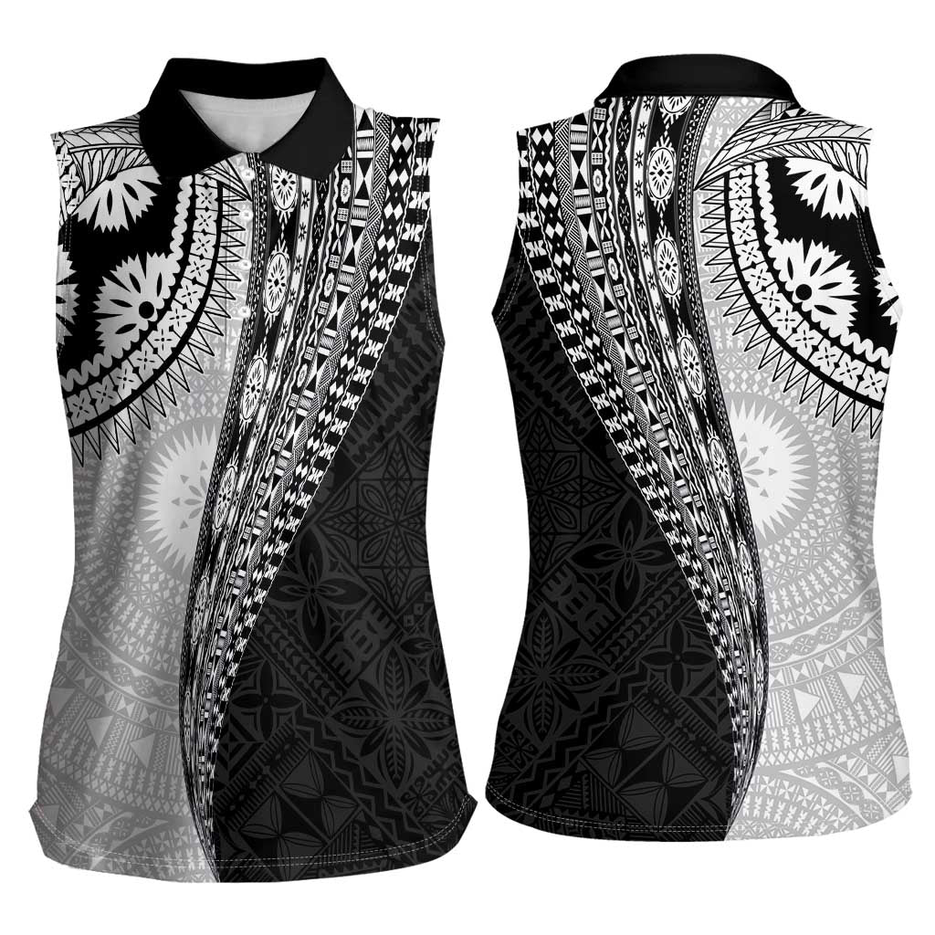 Fijian Masi Tattoos Women Sleeveless Polo Shirt with Tapa Tribal Pattern LT03 - Polynesian Pride