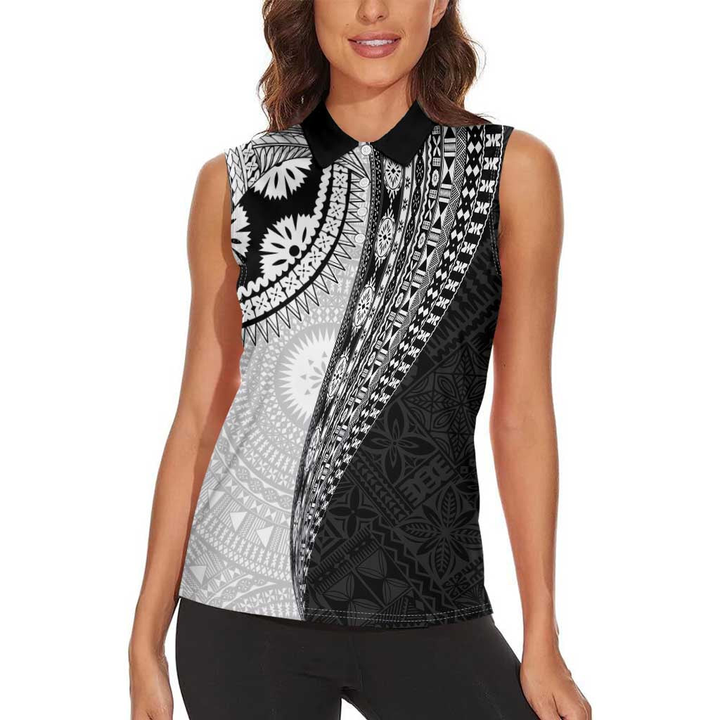 Fijian Masi Tattoos Women Sleeveless Polo Shirt with Tapa Tribal Pattern LT03 - Polynesian Pride