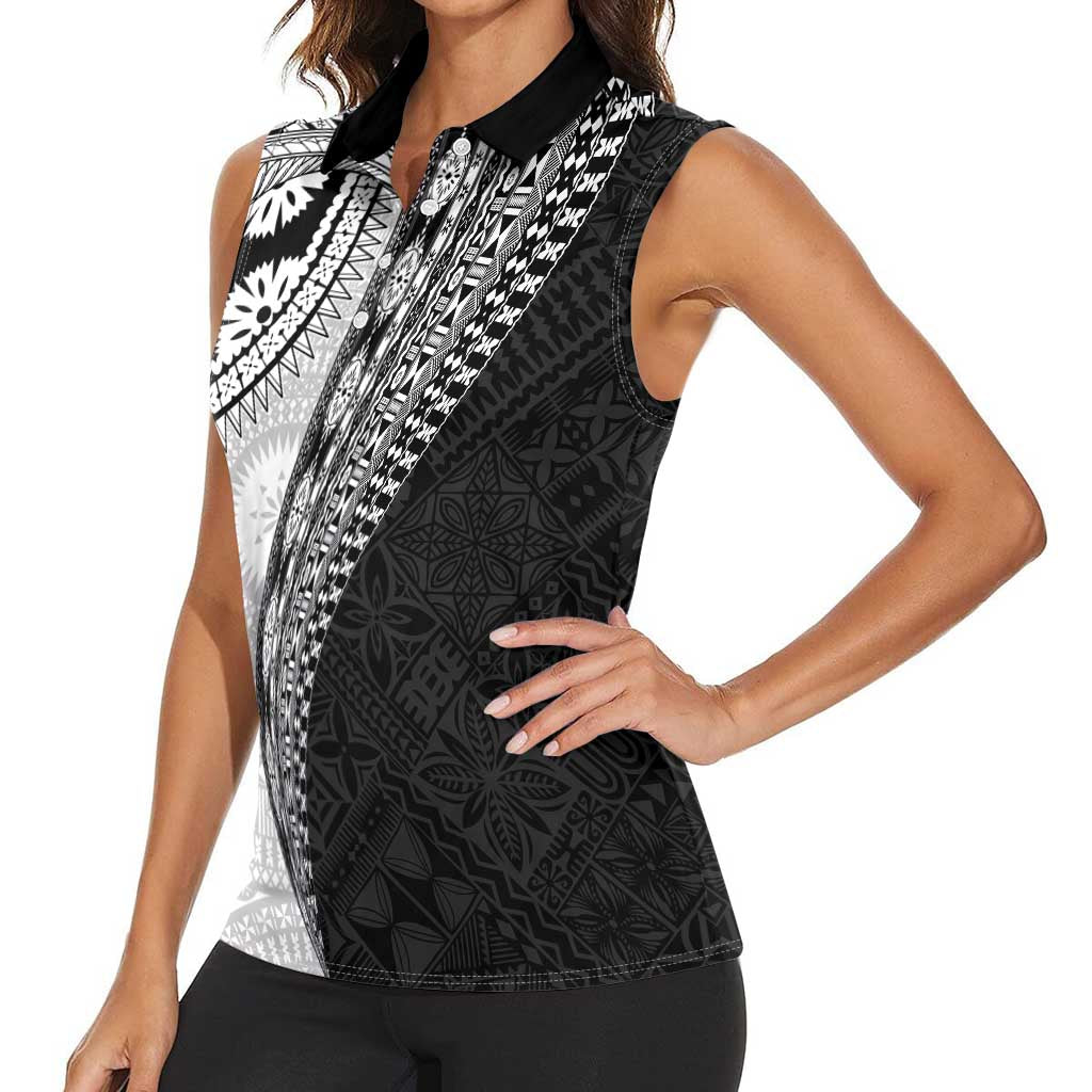 Fijian Masi Tattoos Women Sleeveless Polo Shirt with Tapa Tribal Pattern LT03 - Polynesian Pride