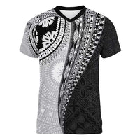 Fijian Masi Tattoos Women V-Neck T-Shirt with Tapa Tribal Pattern LT03 Female White - Polynesian Pride