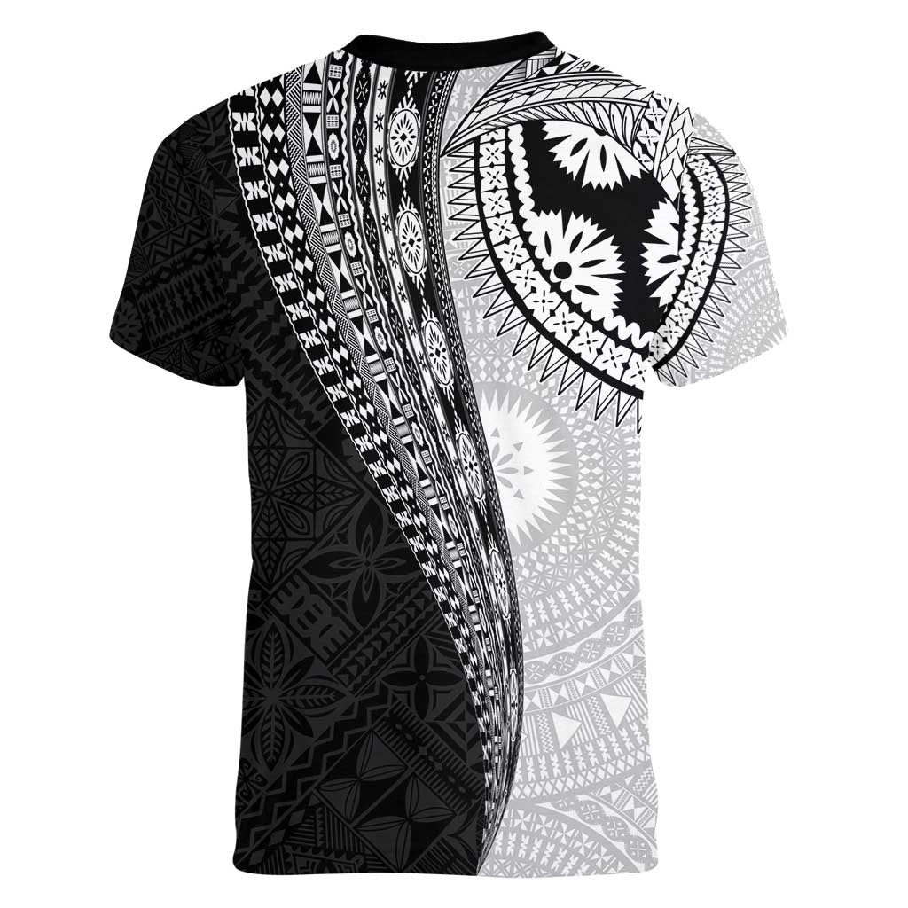 Fijian Masi Tattoos Women V-Neck T-Shirt with Tapa Tribal Pattern LT03 - Polynesian Pride