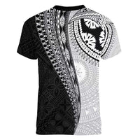 Fijian Masi Tattoos Women V-Neck T-Shirt with Tapa Tribal Pattern LT03 - Polynesian Pride