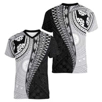 Fijian Masi Tattoos Women V-Neck T-Shirt with Tapa Tribal Pattern LT03 - Polynesian Pride