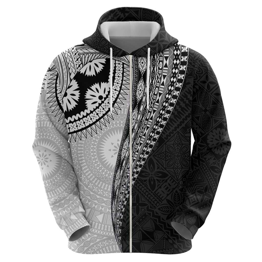 Fijian Masi Tattoos Zip Hoodie with Tapa Tribal Pattern - Polynesian Pride
