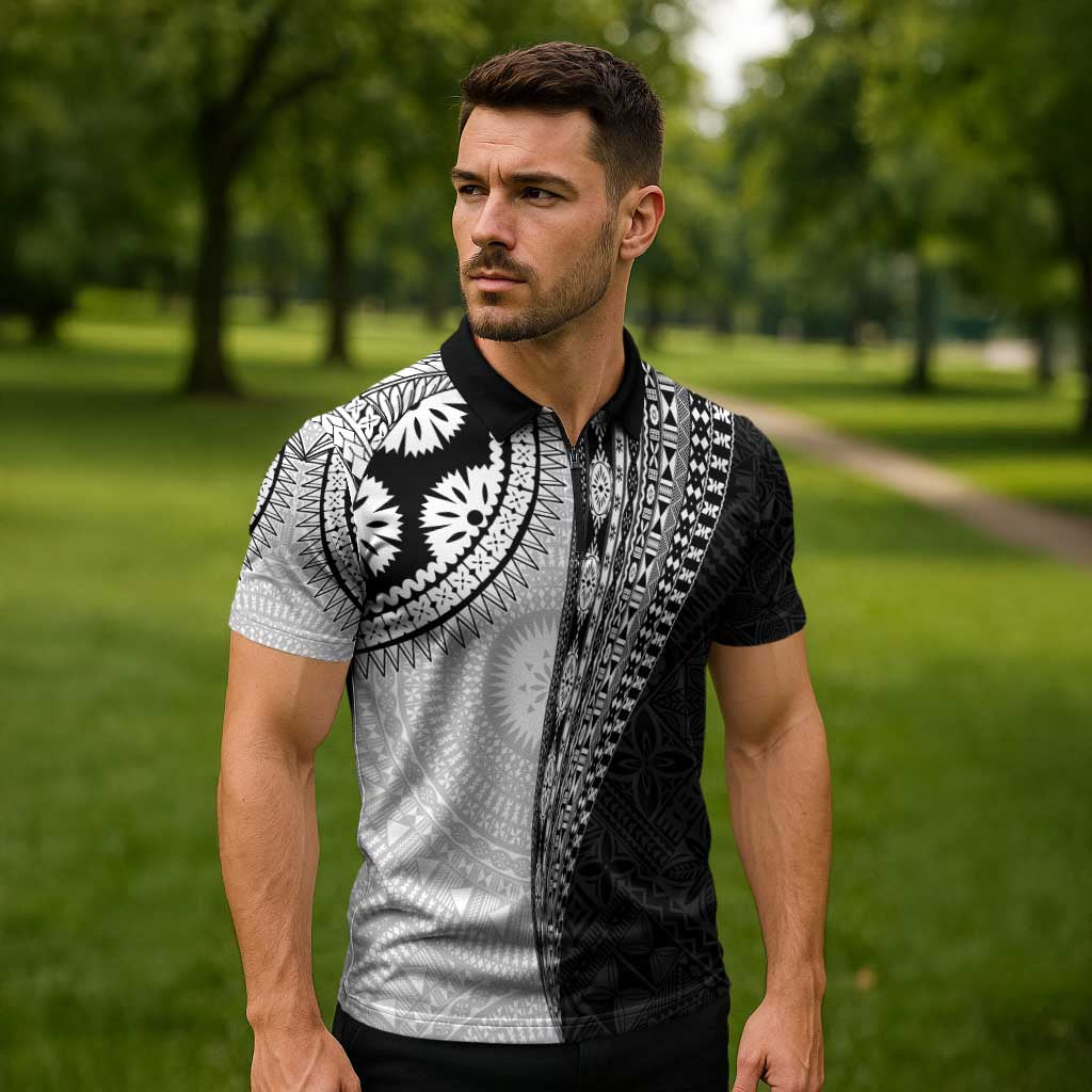 Fijian Masi Tattoos Zipper Polo Shirt with Tapa Tribal Pattern LT03 - Polynesian Pride