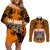 PNG Lae Snax Tigers Rugby Couples Matching Off Shoulder Short Dress and Long Sleeve Button Shirts The Tigers Head and PNG Bird Polynesian Tattoo LT03 Orange - Polynesian Pride