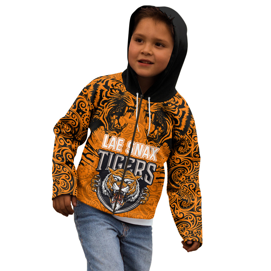 PNG Lae Snax Tigers Rugby Kid Hoodie The Tigers Head and PNG Bird Polynesian Tattoo LT03 - Polynesian Pride