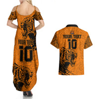 Custom PNG Lae Snax Tigers Rugby Couples Matching Summer Maxi Dress and Hawaiian Shirt The Tigers Head and PNG Bird Polynesian Tattoo LT03 - Polynesian Pride