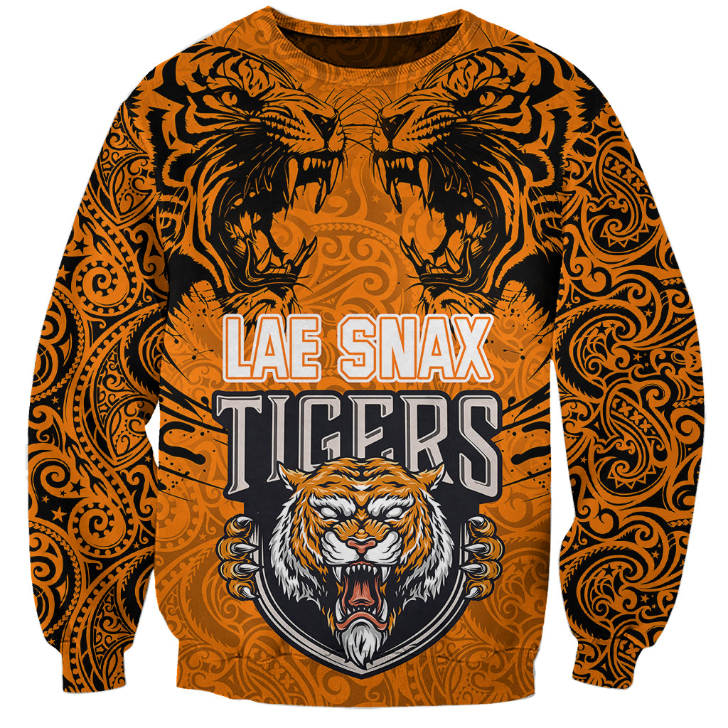 Custom PNG Lae Snax Tigers Rugby Sweatshirt The Tigers Head and PNG Bird Polynesian Tattoo LT03 Unisex Orange - Polynesian Pride